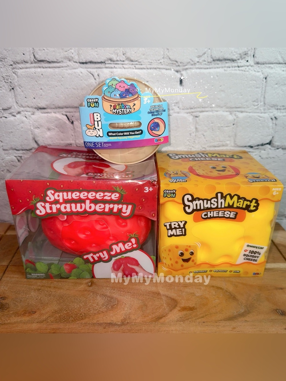 RMS Crazy Fun Dumpling & Jumbo Strawberry Squishy & Cheese Squishy Bundle